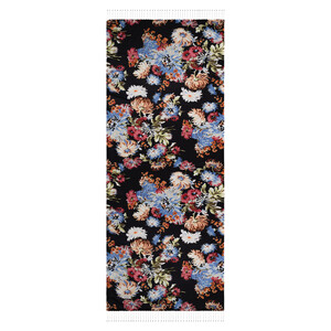 Black Chrysanthemum Print Silk Scarf - Thumbnail