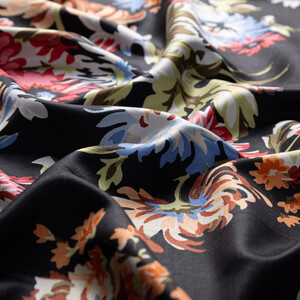Black Chrysanthemum Print Silk Scarf - Thumbnail
