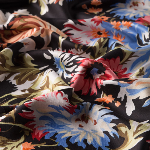 Black Chrysanthemum Print Silk Scarf