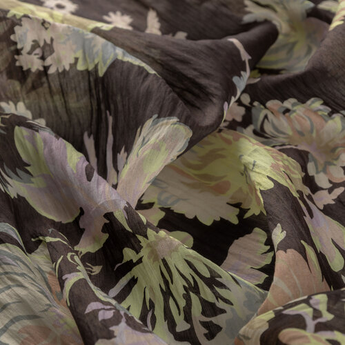 Black Chrysanthemum Print Tencel Scarf