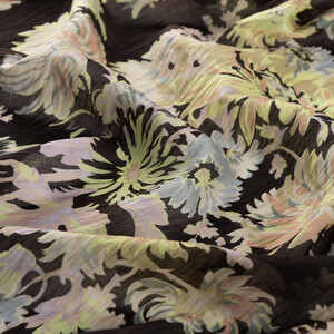 Black Chrysanthemum Print Tencel Scarf - Thumbnail