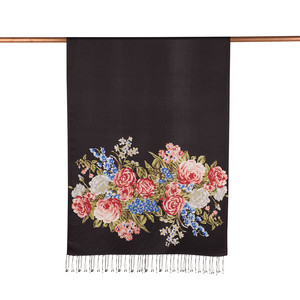 ipekevi - Black Classic Palace Garden Print Silk Scarf (1)