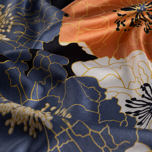Black Copper Blue Hydrangea Print Silk Scarf - Thumbnail