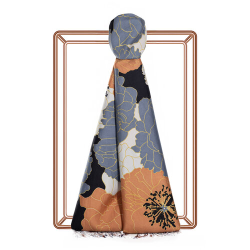 Black Copper Blue Hydrangea Print Silk Scarf