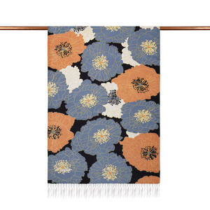 ipekevi - Black Copper Blue Hydrangea Print Silk Scarf (1)