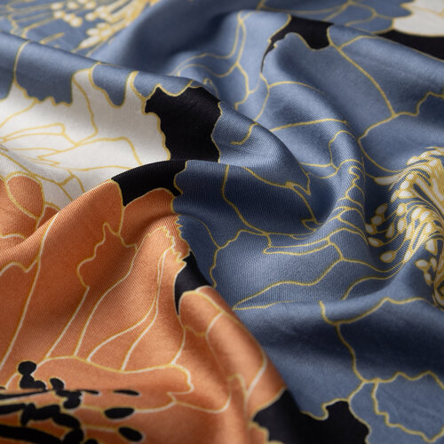 Black Copper Blue Hydrangea Print Silk Scarf
