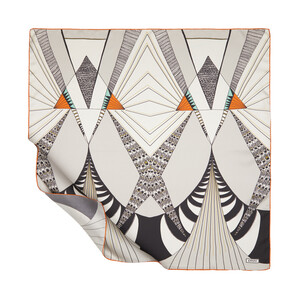 Black Cream Art Deco Twill Silk Scarf - Thumbnail