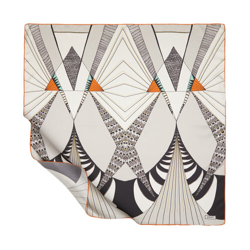 Black Cream Art Deco Twill Silk Scarf