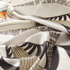 Black Cream Art Deco Twill Silk Scarf - Thumbnail