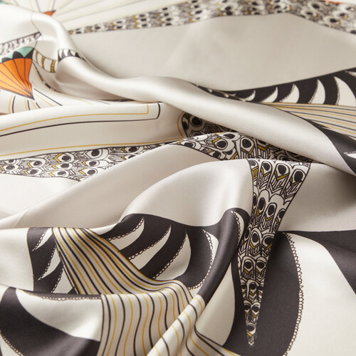 Black Cream Art Deco Twill Silk Scarf
