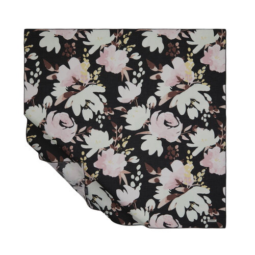Black Cream Peony Print Cotton Scarf