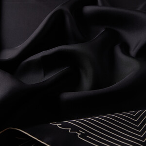 Black Cream Prive Twill Silk Scarf - Thumbnail