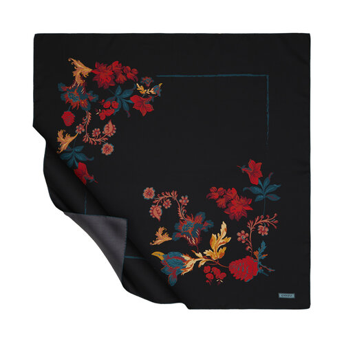Black Daisy Twill Silk Scarf