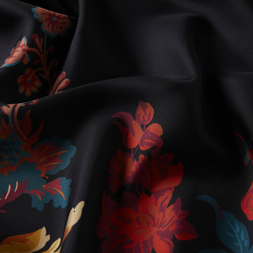 Black Daisy Twill Silk Scarf