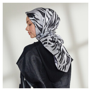 Black Dark Garden Print Silk Twill Scarf - Thumbnail