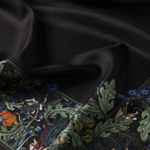 Black Dark Green Chintz Patterned Twill Silk Scarf