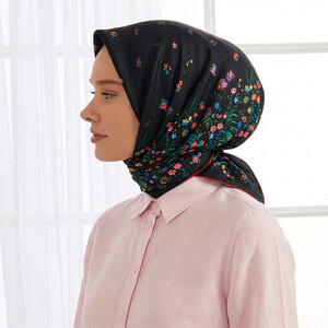 Black Day Dream Twill Silk Scarf - Thumbnail