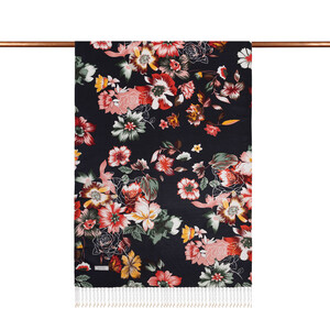 ipekevi - Black Desert Rose Print Silk Scarf (1)
