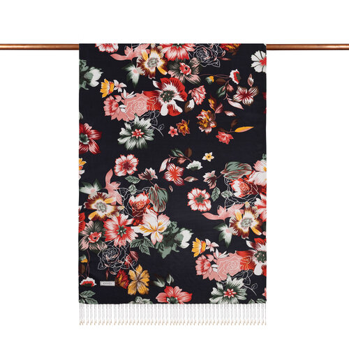 Black Desert Rose Print Silk Scarf