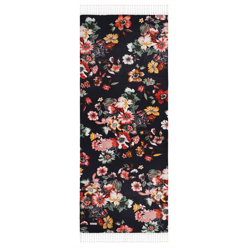 Black Desert Rose Print Silk Scarf