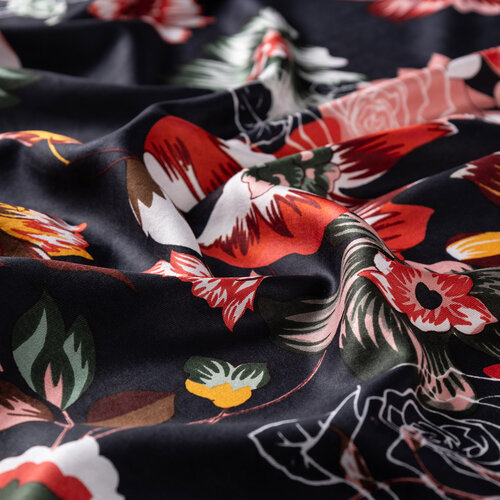 Black Desert Rose Print Silk Scarf