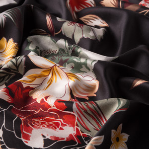 Black Desert Rose Print Silk Scarf - Thumbnail