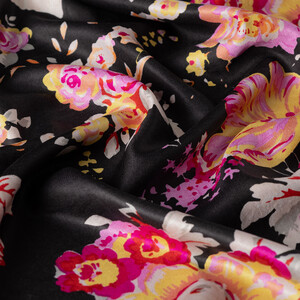Black Dream Bouquet Silk Scarf - Thumbnail