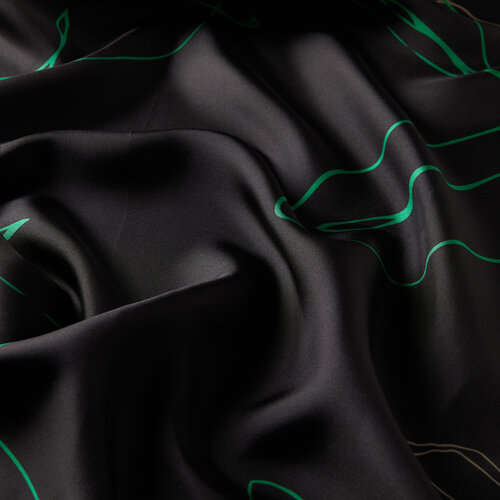 Black Emerald Trichosante Print Silk Twill Scarf