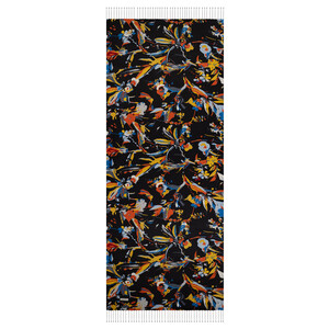Black Exotic Rhapsody Patterned Silk Scarf - Thumbnail