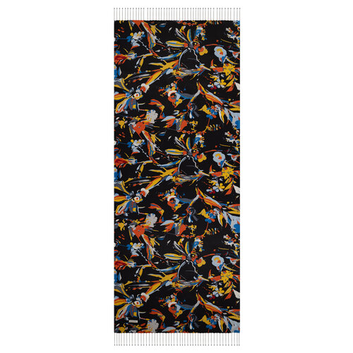 Black Exotic Rhapsody Patterned Silk Scarf