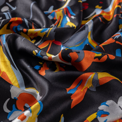 Black Exotic Rhapsody Patterned Silk Scarf