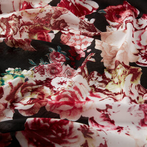 Black Fleur Print Modal Silk Scarf - Thumbnail