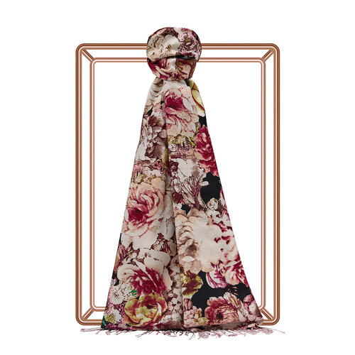 Black Fleur Print Silk Scarf