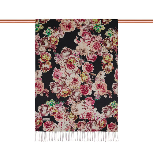 Black Fleur Print Silk Scarf