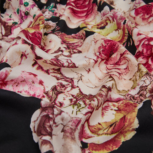 Black Fleur Print Silk Scarf