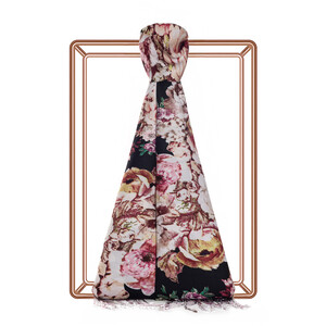 ipekevi - Black Fleur Print Silk Scarf