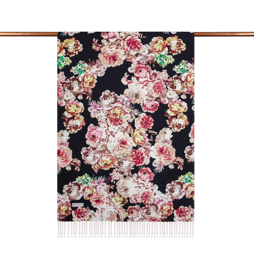 Black Fleur Print Silk Scarf