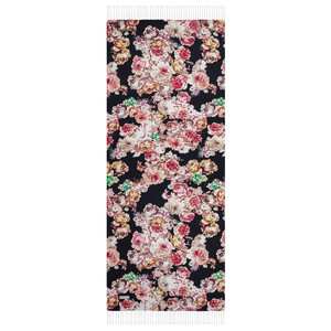 Black Fleur Print Silk Scarf - Thumbnail