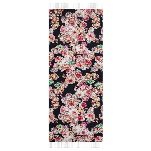 Black Fleur Print Silk Scarf