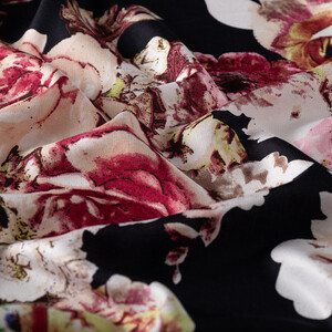 Black Fleur Print Silk Scarf - Thumbnail