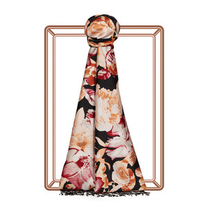 Black Floral Chaos Print Silk Scarf - Thumbnail