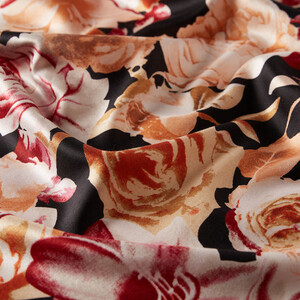 Black Floral Chaos Print Silk Scarf - Thumbnail