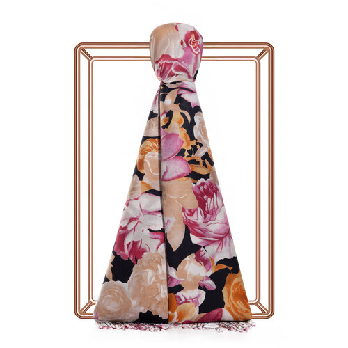 Black Floral Chaos Print Silk Scarf