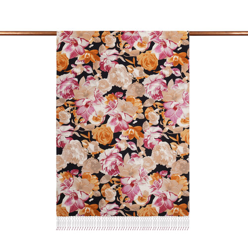 Black Floral Chaos Print Silk Scarf