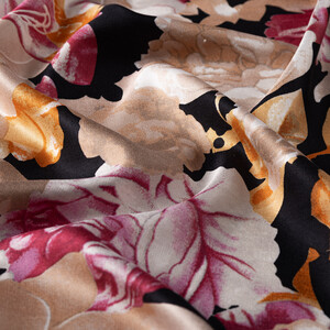 Black Floral Chaos Print Silk Scarf - Thumbnail