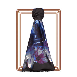 Black Florescence Print Silk Scarf - Thumbnail