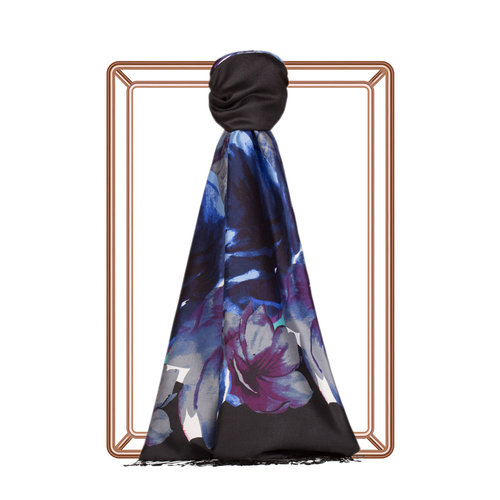 Black Florescence Print Silk Scarf