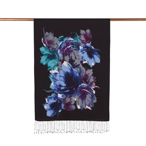 Black Florescence Print Silk Scarf - Thumbnail