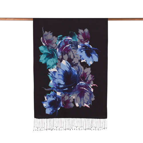 Black Florescence Print Silk Scarf