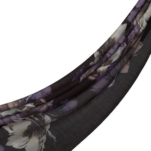 Black Florescence Print Tencel Scarf